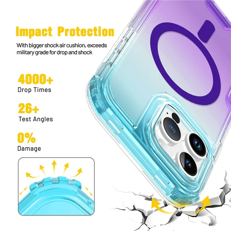 For iPhone 16 Pro Case Compatible with MagSafe Gradient Color TPU + PC Phone Back Cover - Baby Blue / Purple