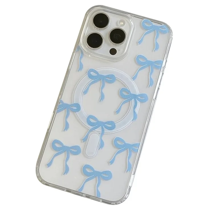 For iPhone 16 Pro Max Case Compatible with MagSafe Bowknot Pattern PC + TPU Phone Back Cover - Blue