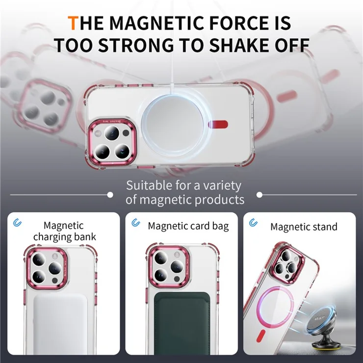 For iPhone 13 Pro Max Clear Phone Case with Lens Kickstand Cover Compatible with MagSafe - Red