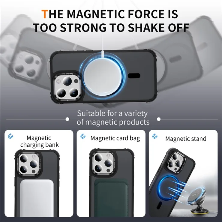 For iPhone 13 Pro Case with Lens Kickstand Matte Phone Back Cover Compatible with MagSafe - Black