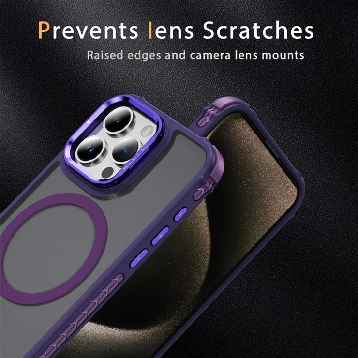 For iPhone 12 Pro / 12 Case with Lens Kickstand Matte Phone Back Cover Compatible with MagSafe - Purple