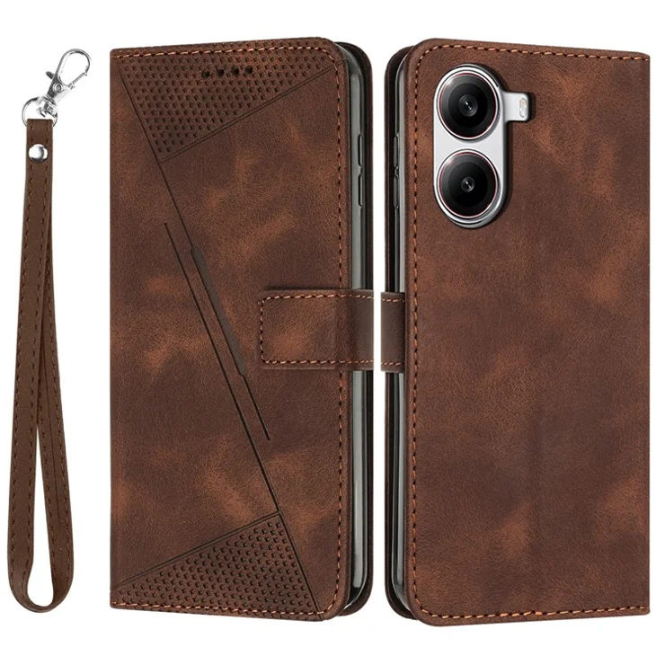 For Xiaomi Redmi Turbo 4 5G / Poco X7 Pro 5G Case Handbag Imprinted Triangle Leather Phone Cover - Brown