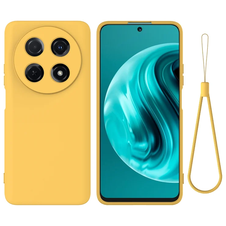 For Huawei nova 13i 4G Liquid Silicone Case Phone Back Cover with Hand Strap - Yellow