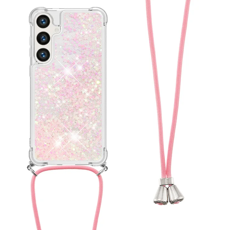 For Samsung Galaxy S24 / Galaxy S25 TPU Case Quicksand Design Phone Cover with Lanyard - Pink / Pentagram