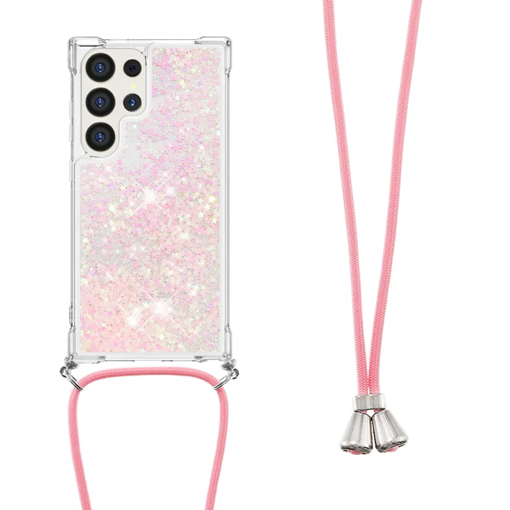 For Samsung Galaxy S25 Ultra TPU Case Quicksand Design Phone Cover with Lanyard - Pink / Pentagram
