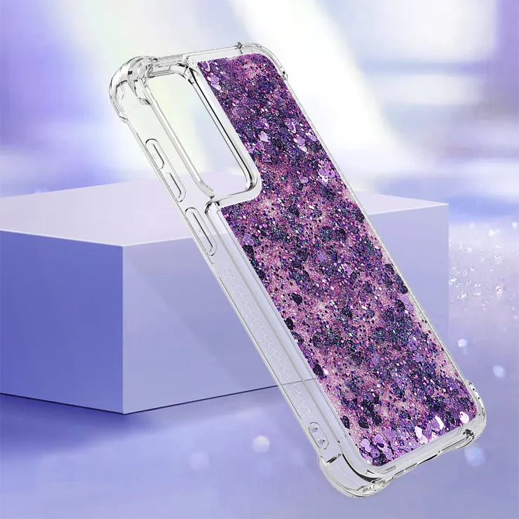 For Samsung Galaxy A56 5G TPU Case Glitter Quicksand Shockproof Phone Back Cover - Dark Purple / Hearts