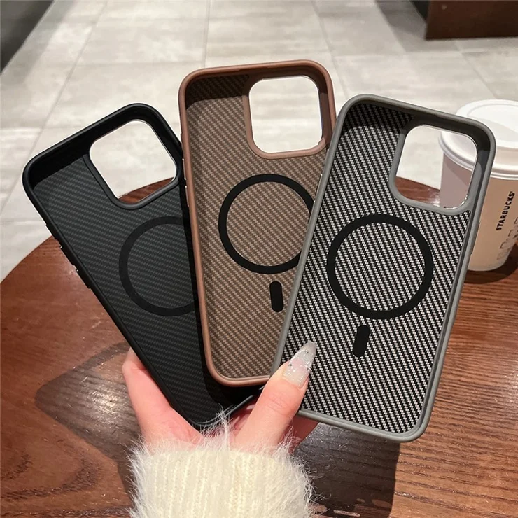 For iPhone 16 Pro Max Case Compatible with MagSafe PC + TPU Phone Back Cover Carbon Fiber Texture - Black