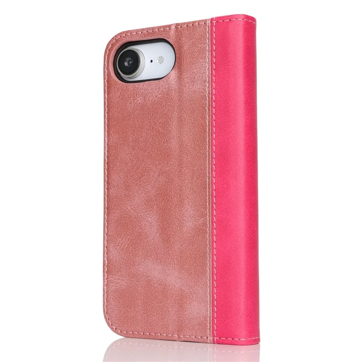 For iPhone 16e Case Calf Texture 3 Card Slots Color Splicing Leather Phone Cover - Rose Gold + Rose