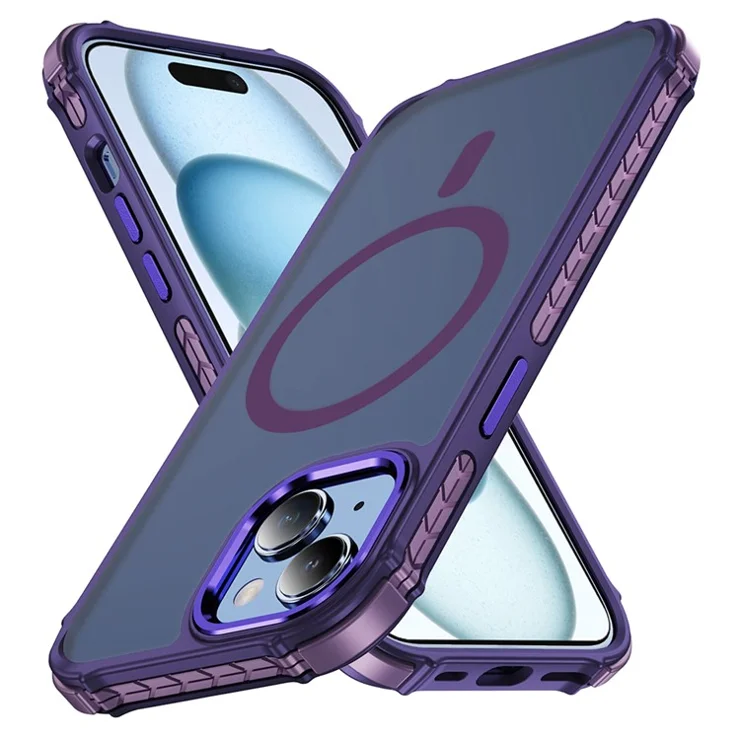 For iPhone 15 Case Compatible with MagSafe PC + TPU Skin Feeling Back Cover - Purple