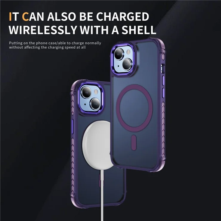 For iPhone 15 Case Compatible with MagSafe PC + TPU Skin Feeling Back Cover - Purple