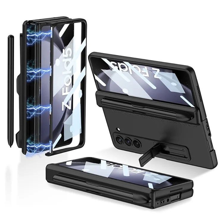 GKK For Samsung Galaxy Z Fold5 5G Case Hard PC Phone Cover with Clear Screen Film Magnetic Hinge - Black