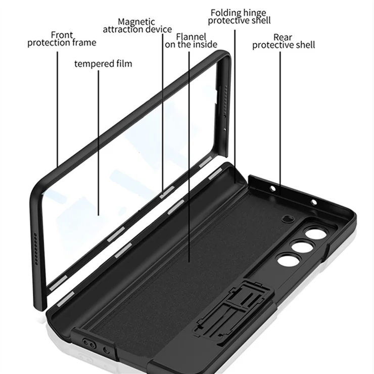 GKK 10691 For Samsung Galaxy Z Fold5 5G Case with Clear Screen Film Magnetic Hinge Kickstand Phone Cover - Silver