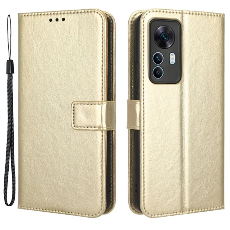 For Xiaomi 12T 5G / 12T Pro 5G / Redmi K50 Ultra 5G Phone Stand Wallet Protective Case Crazy Horse Texture PU Leather Cover - Gold