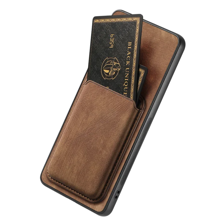 For iPhone 16e Case Compatible with MagSafe Leather Back Cover with Detachable Card Holder - Brown