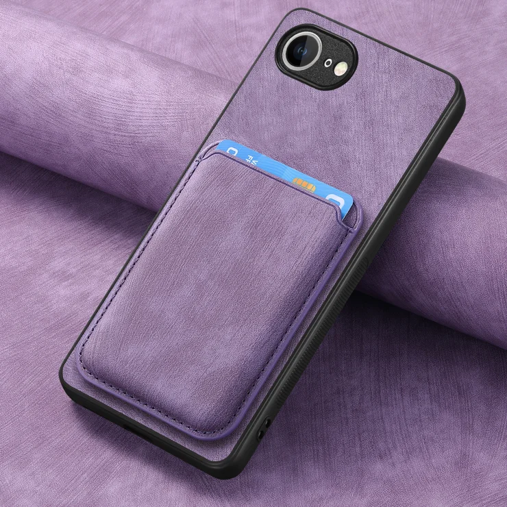 For iPhone 16e Case Compatible with MagSafe Leather Back Cover with Detachable Card Holder - Purple
