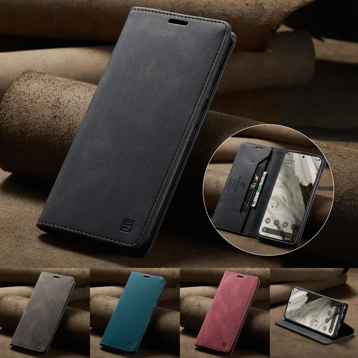 For Google Pixel 8 Wallet Case AUTSPACE A01 Leather Stand Cover with RFID Blocking Card Holder - Black
