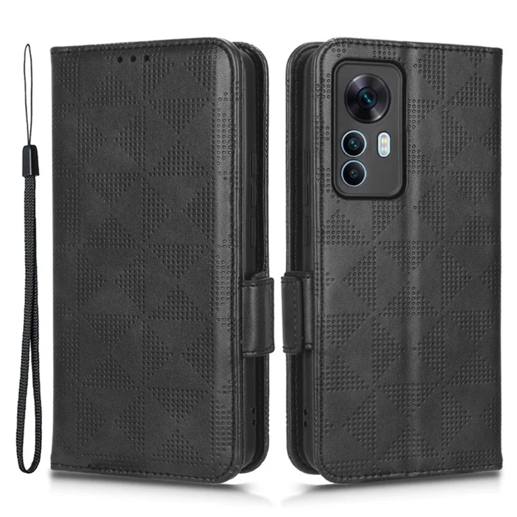 Anti-drop Cell Phone Case For Xiaomi Redmi K50 Ultra 5G / 12T 5G Imprinted Triangle Pattern PU Leather Wallet Stand Protective Cover - Black