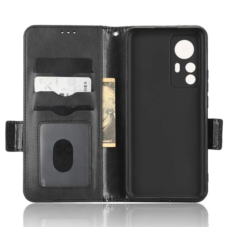 Anti-drop Cell Phone Case For Xiaomi Redmi K50 Ultra 5G / 12T 5G Imprinted Triangle Pattern PU Leather Wallet Stand Protective Cover - Black