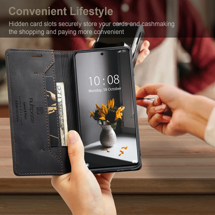 For Xiaomi 11T Pro 5G / Xiaomi 11T 5G Wallet Case AUTSPACE A01 Leather Stand Cover with RFID Blocking Card Holder - Black