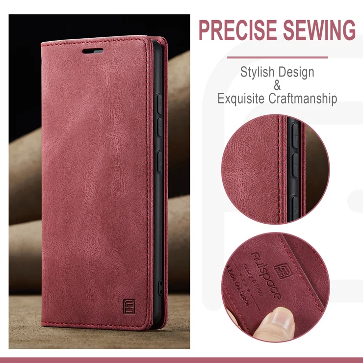 For Xiaomi 14T Wallet Case AUTSPACE A01 Leather Stand Cover with RFID Blocking Card Holder - Red