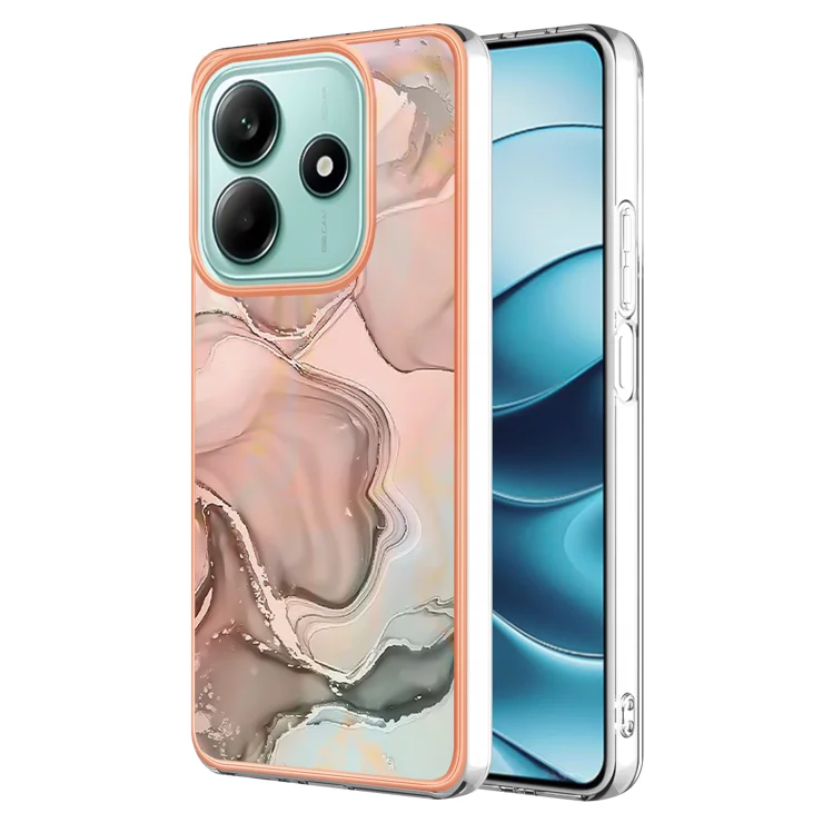 For Xiaomi Redmi Note 14 5G TPU Case Marble Pattern 2.0mm Electroplating Phone Back Cover - Pink