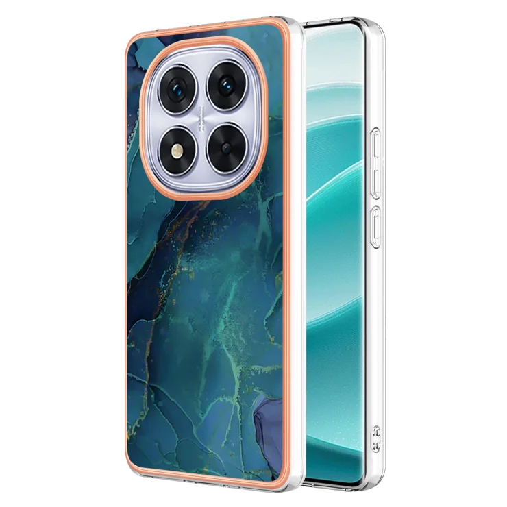 For Xiaomi Poco X7 5G / Xiaomi Redmi Note 14 Pro 5G TPU Case Marble Pattern 2.0mm Electroplating Phone Back Cover - Green