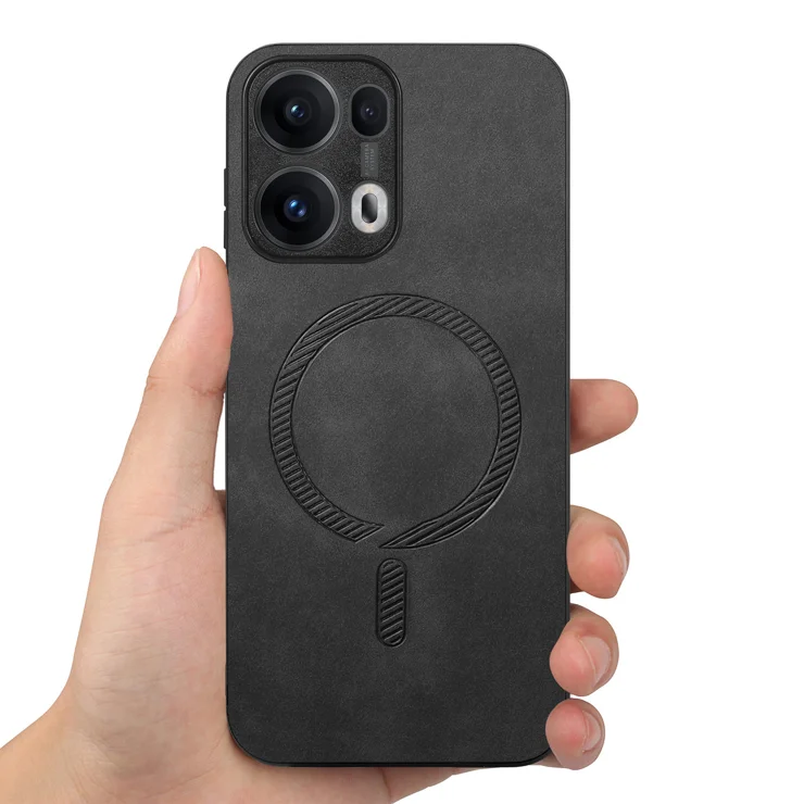 For Oppo Reno13 Pro 5G Leather Back Case Compatible with MagSafe Skin-touch Phone Cover - Black