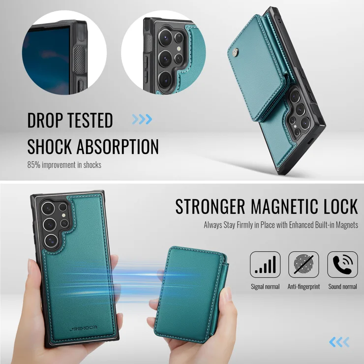 For Samsung Galaxy S25 Ultra Case JEEHOOD J05 Leather Mobile Cover with Detachable Magnetic Card Bag - Blue