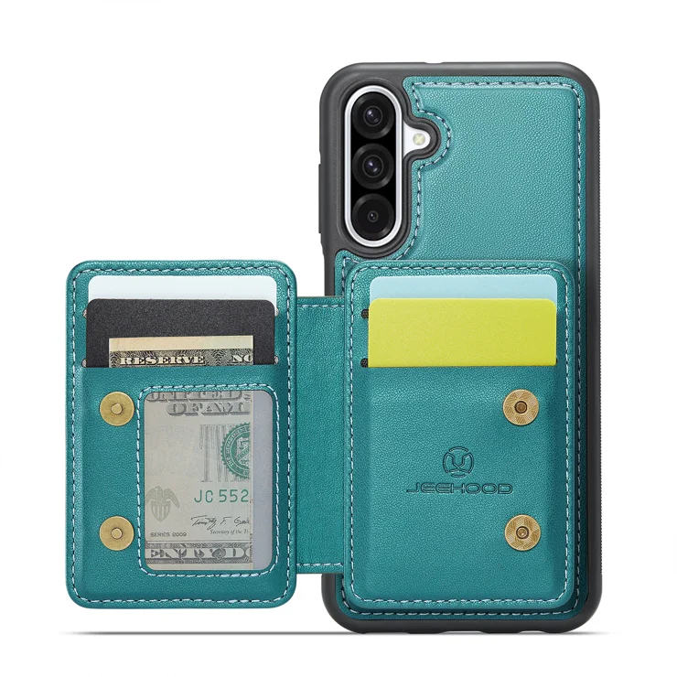 For Samsung Galaxy A36 5G Case JEEHOOD J05 Leather Mobile Cover with Detachable Magnetic Card Bag - Blue