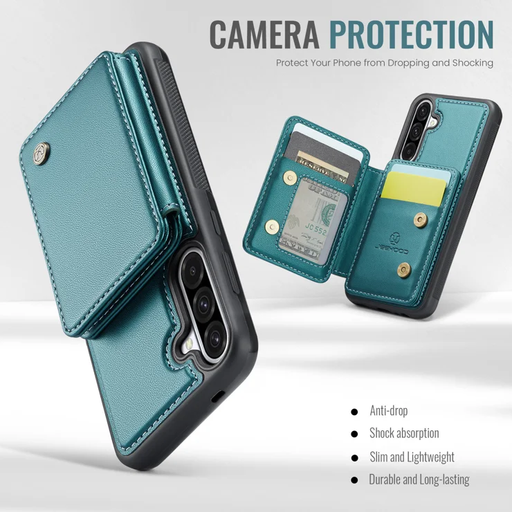 For Samsung Galaxy A36 5G Case JEEHOOD J05 Leather Mobile Cover with Detachable Magnetic Card Bag - Blue