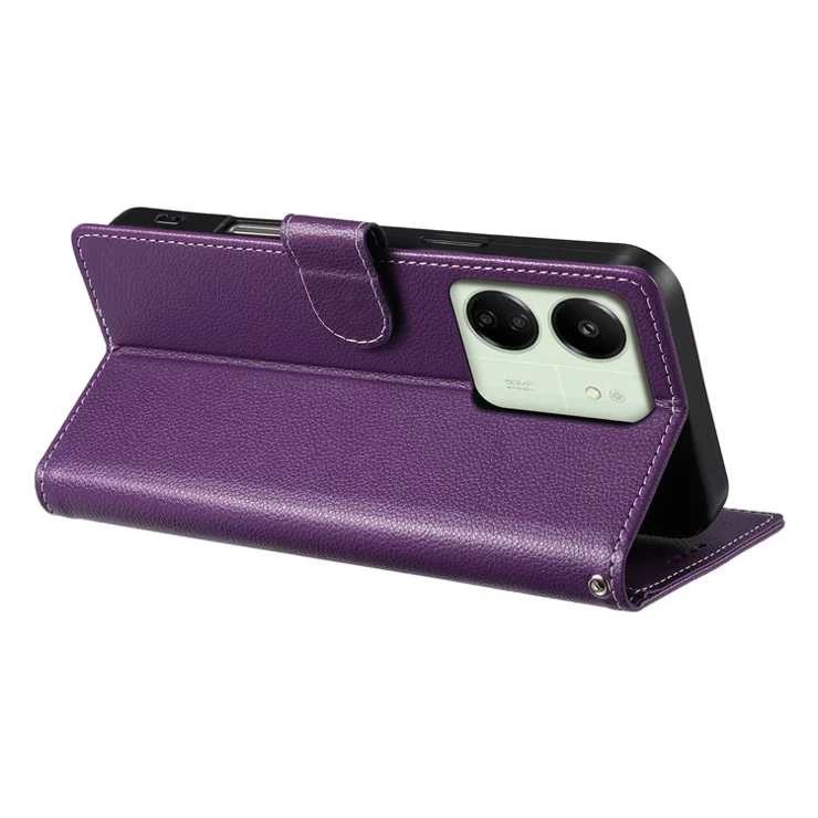 Phone Case For Xiaomi Redmi 13C 4G / 5G / 13C 5G / Poco C65 4G / M6 5G Litchi Texture Leather Wallet Cover Magnetic Snap - Purple