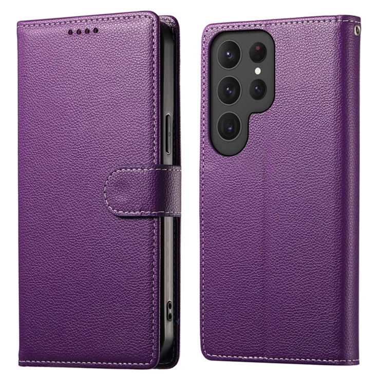 DF-012 For Samsung Galaxy S24 Ultra Case Litchi Texture Leather Wallet Stand Phone Cover - Purple