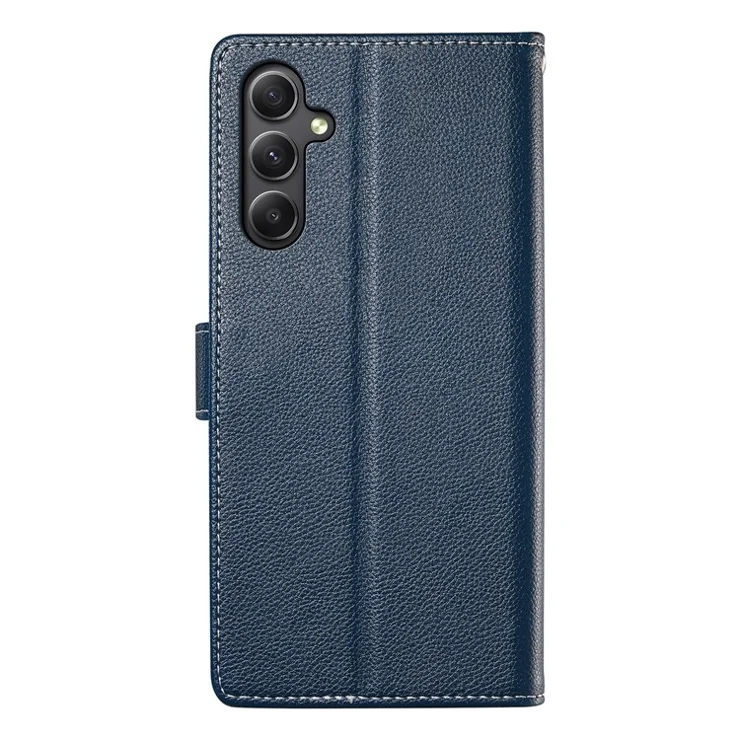 DF-012 For Samsung Galaxy A34 5G Case Litchi Texture Leather Magnetic Clasp Wallet Stand Phone Cover - Dark Blue