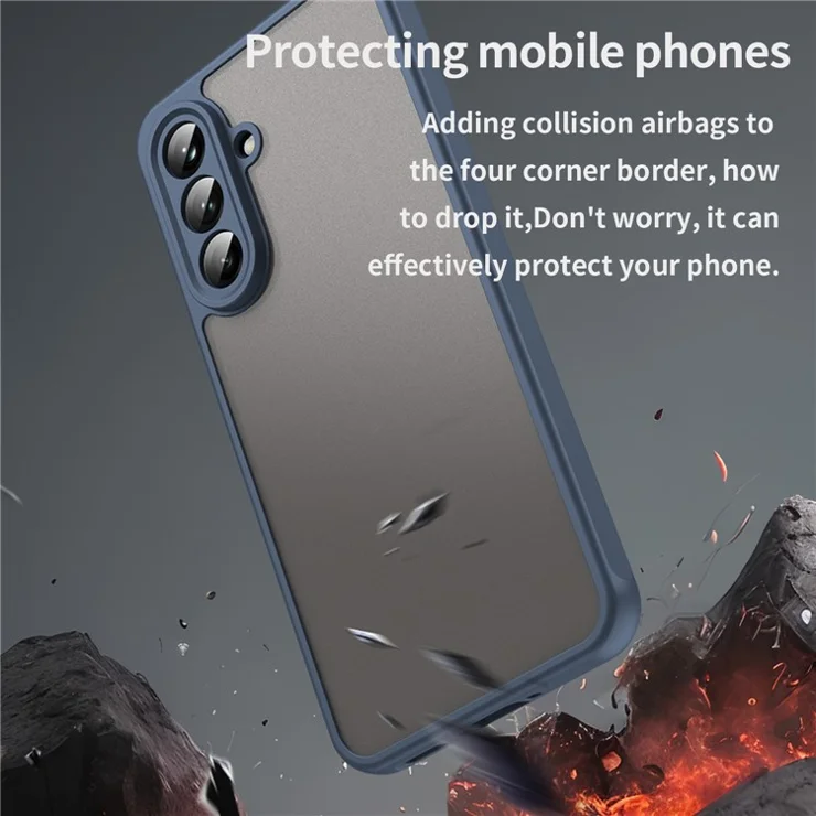 For Samsung Galaxy A56 5G Phone Case Drop Proof Airbags Frosted Translucent PC + TPU Back Cover - Blue