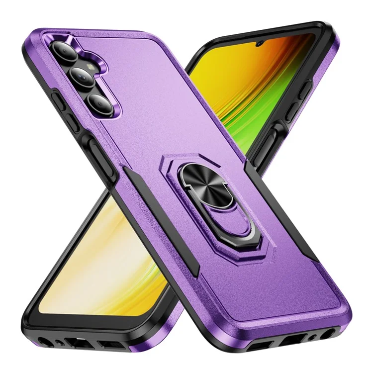 For Samsung Galaxy A05s 4G Case Military Grade Ring Kickstand PC+TPU Phone Cover - Purple+Black