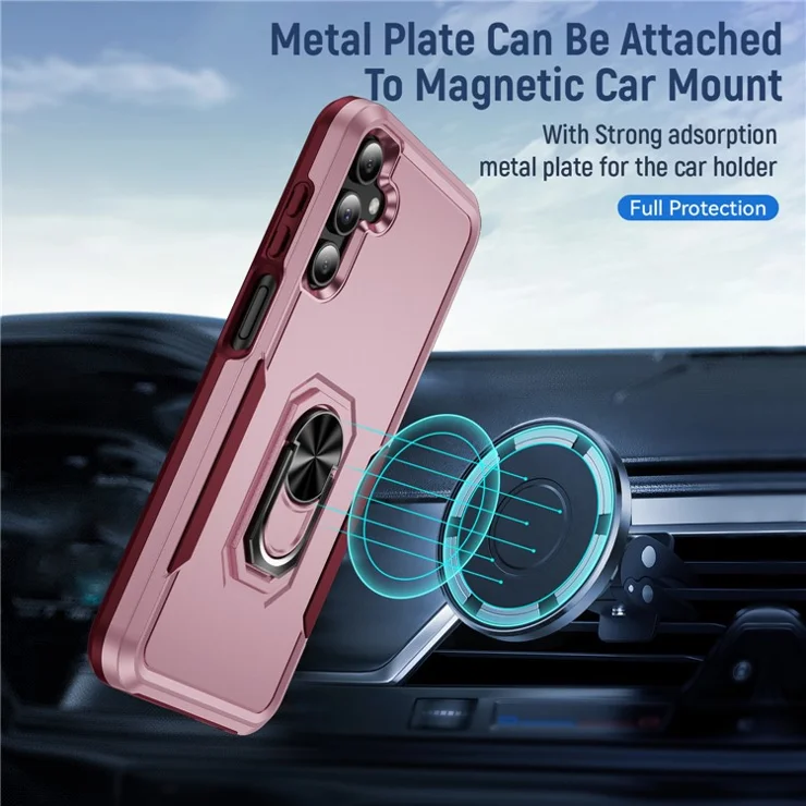 For Samsung Galaxy A15 5G / A15 4G Case Military Grade Ring Kickstand PC+TPU Phone Cover - Pink+Rose