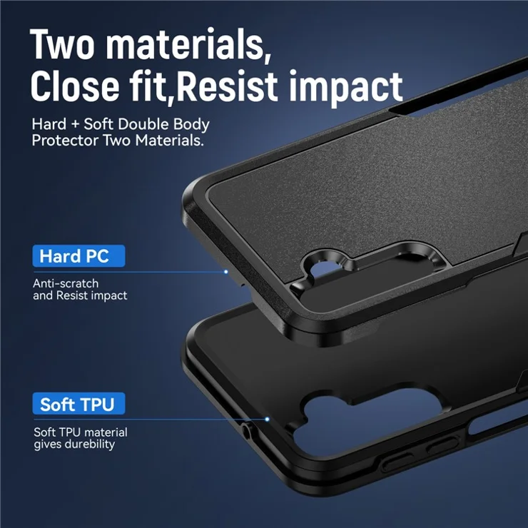 For Samsung Galaxy A25 5G (Global) (161.0 x 76.5 x 8.3mm) Case Military Grade Ring Kickstand PC+TPU Phone Cover - Black