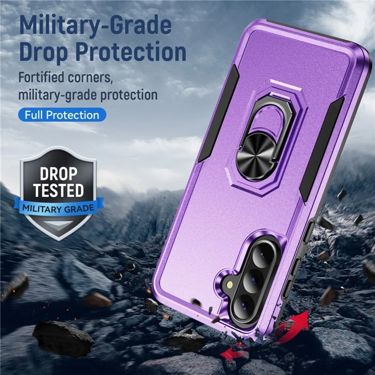 For Samsung Galaxy A36 5G Case Military Grade Ring Kickstand PC+TPU Phone Cover - Purple+Black