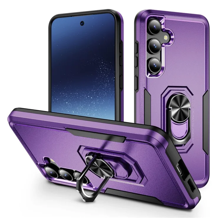 For Samsung Galaxy S25+ / S24+ Case Military Grade Ring Kickstand PC + TPU Phone Cover - Purple + Black