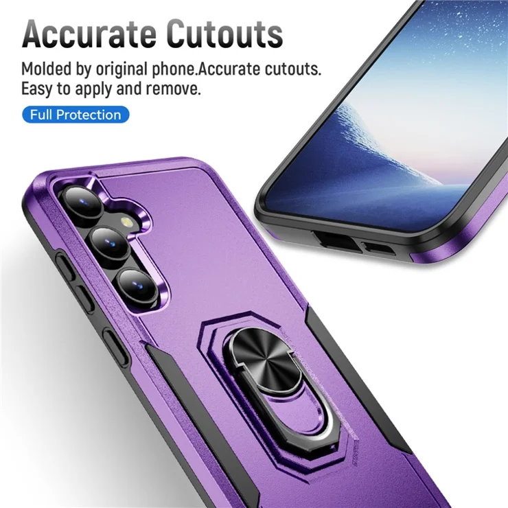 For Samsung Galaxy S25+ / S24+ Case Military Grade Ring Kickstand PC + TPU Phone Cover - Purple + Black