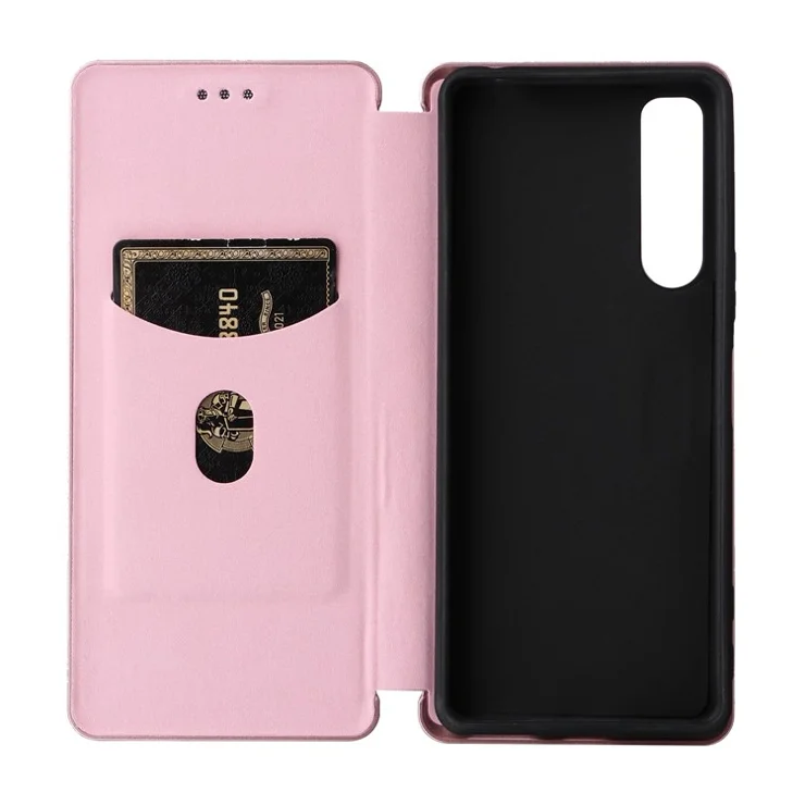 For Sony Xperia 5 IV 5G Carbon Fiber Texture Phone Case PU Leather Magnetic Auto-absorbed Stand Card Slot Phone Shell - Rose Gold
