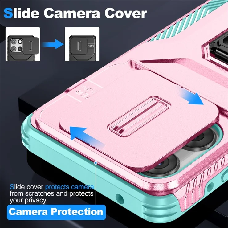 For Motorola Moto G Stylus 5G (2025) Case Camshield Kickstand TPU + PC Anti-Slip Phone Cover - Pink+Grey Green