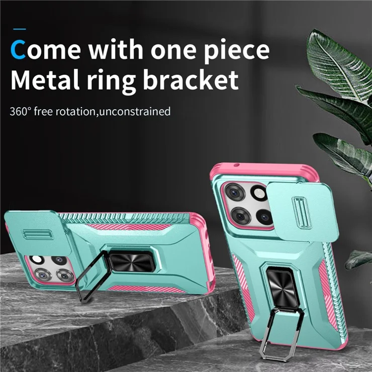 For Motorola Moto G Stylus 5G (2025) Case Camshield Kickstand TPU + PC Anti-Slip Phone Cover - Grey Green+Pink