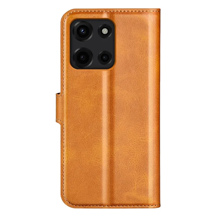 For Motorola Moto G 5G (2025) Stand Case Anti-Scratch Calf Texture Leather Phone Cover - Yellow