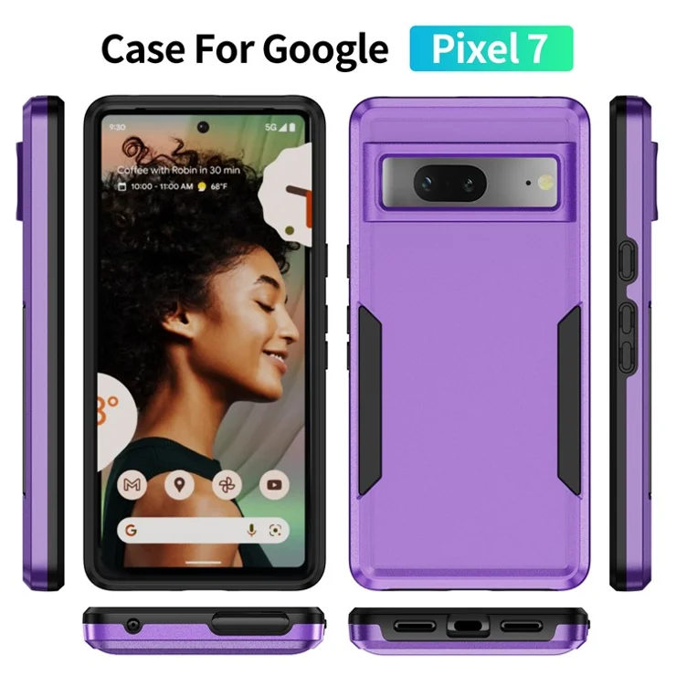 For Google Pixel 7 5G Case PC+TPU Military Grade Drop Protective Phone Cover - Purple+Black