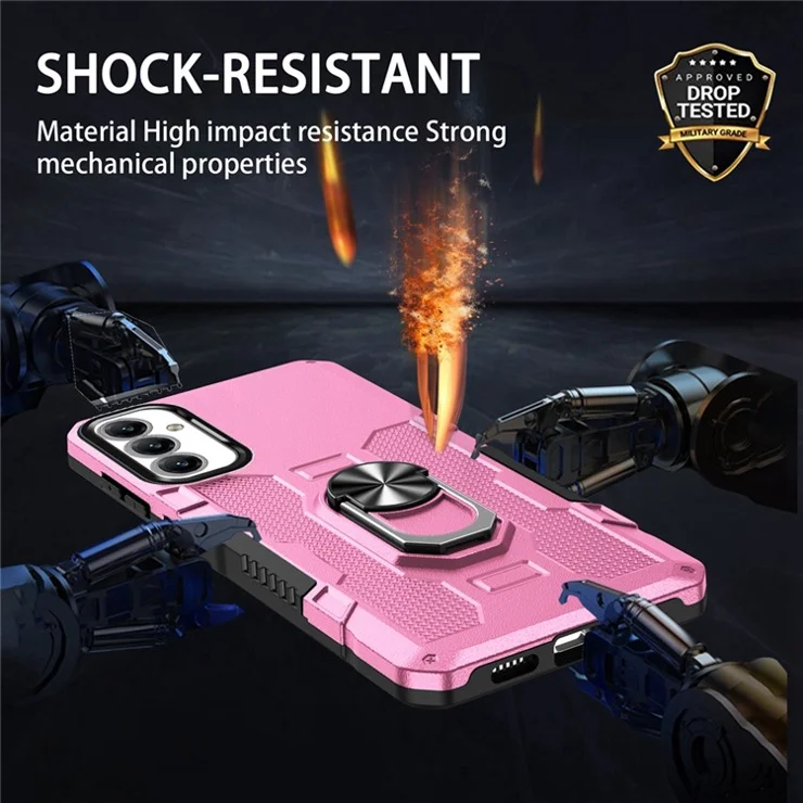 For Samsung Galaxy A16 5G / 4G Phone Case Ring Kickstand PC + TPU Shockproof Cover - Pink
