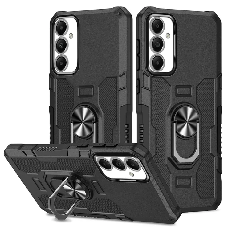 For Samsung Galaxy A05s 4G Phone Case Ring Kickstand PC + TPU Shockproof Cover - Black