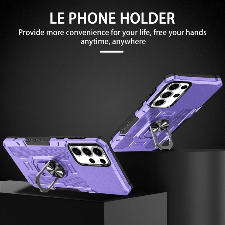 For Samsung Galaxy S24 Ultra Phone Case Ring Kickstand PC + TPU Shockproof Cover - Purple