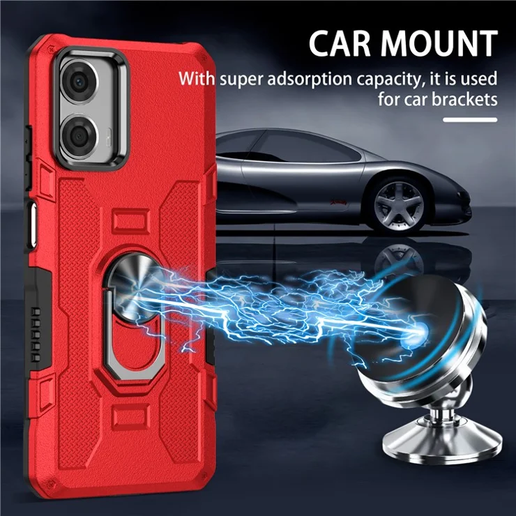 For Motorola Moto G04 4G / G24 4G Phone Case Ring Kickstand PC + TPU Shockproof Cover - Red