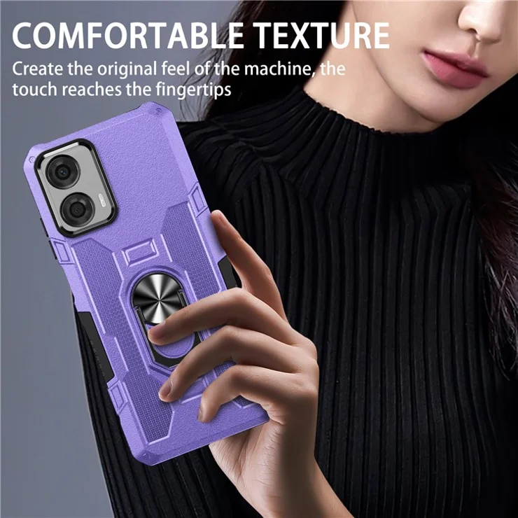 For Motorola Moto G04 4G / G24 4G Phone Case Ring Kickstand PC + TPU Shockproof Cover - Purple